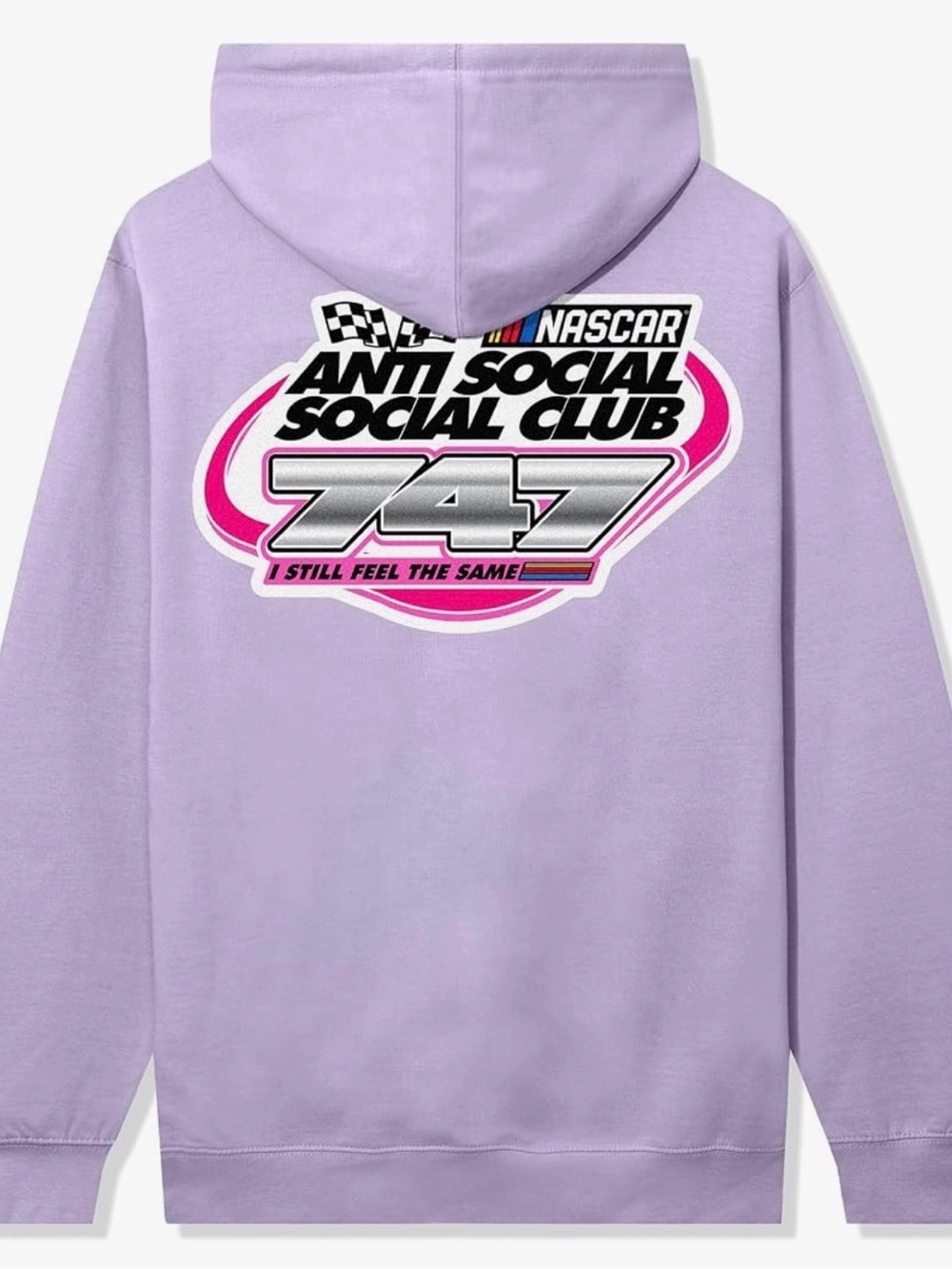 Anti Social Social Club Lavender Pullover with Pink & Silver Racing Graphic